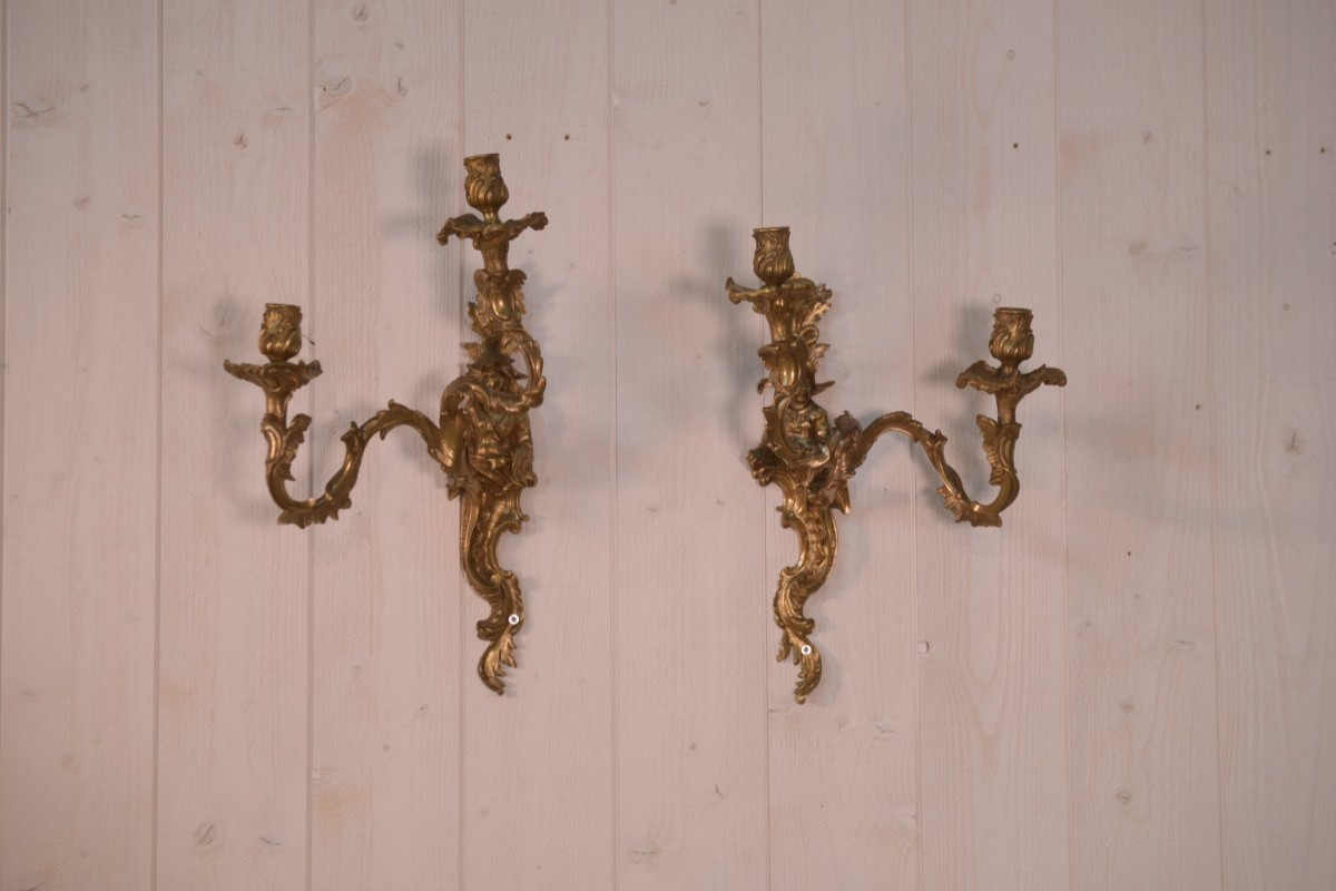 Pair Of Bronze Sconces, Mid-18th Century-photo-4