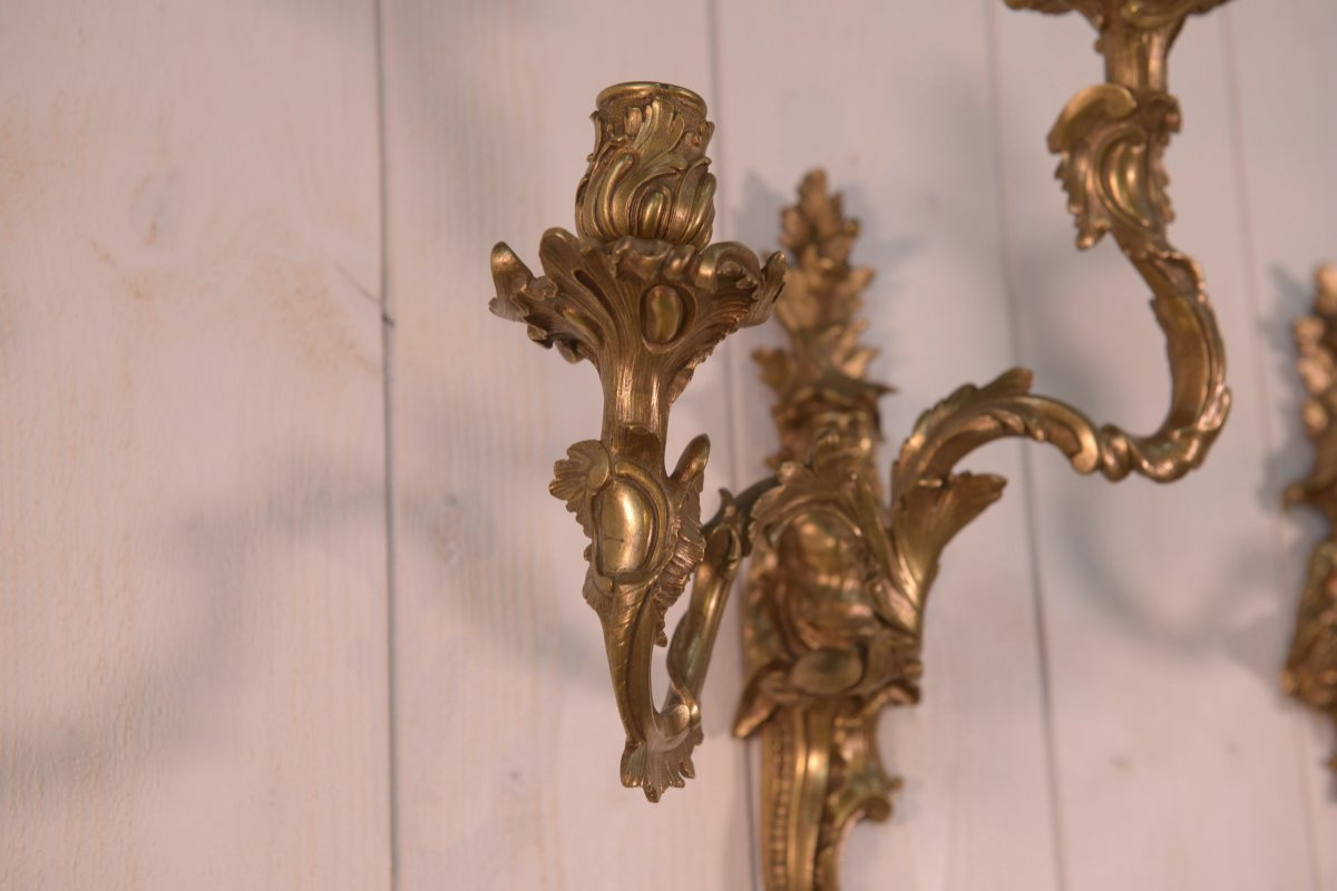 Pair Of Bronze Sconces, Mid-18th Century-photo-3