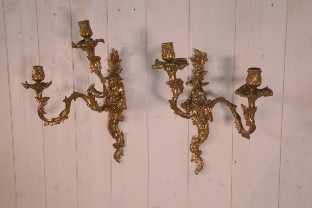 Pair Of Bronze Sconces, Mid-18th Century-photo-4
