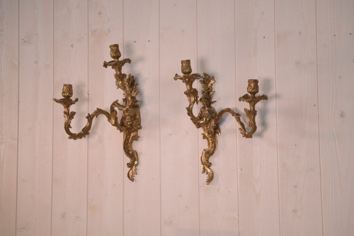 Pair Of Bronze Sconces, Mid-18th Century