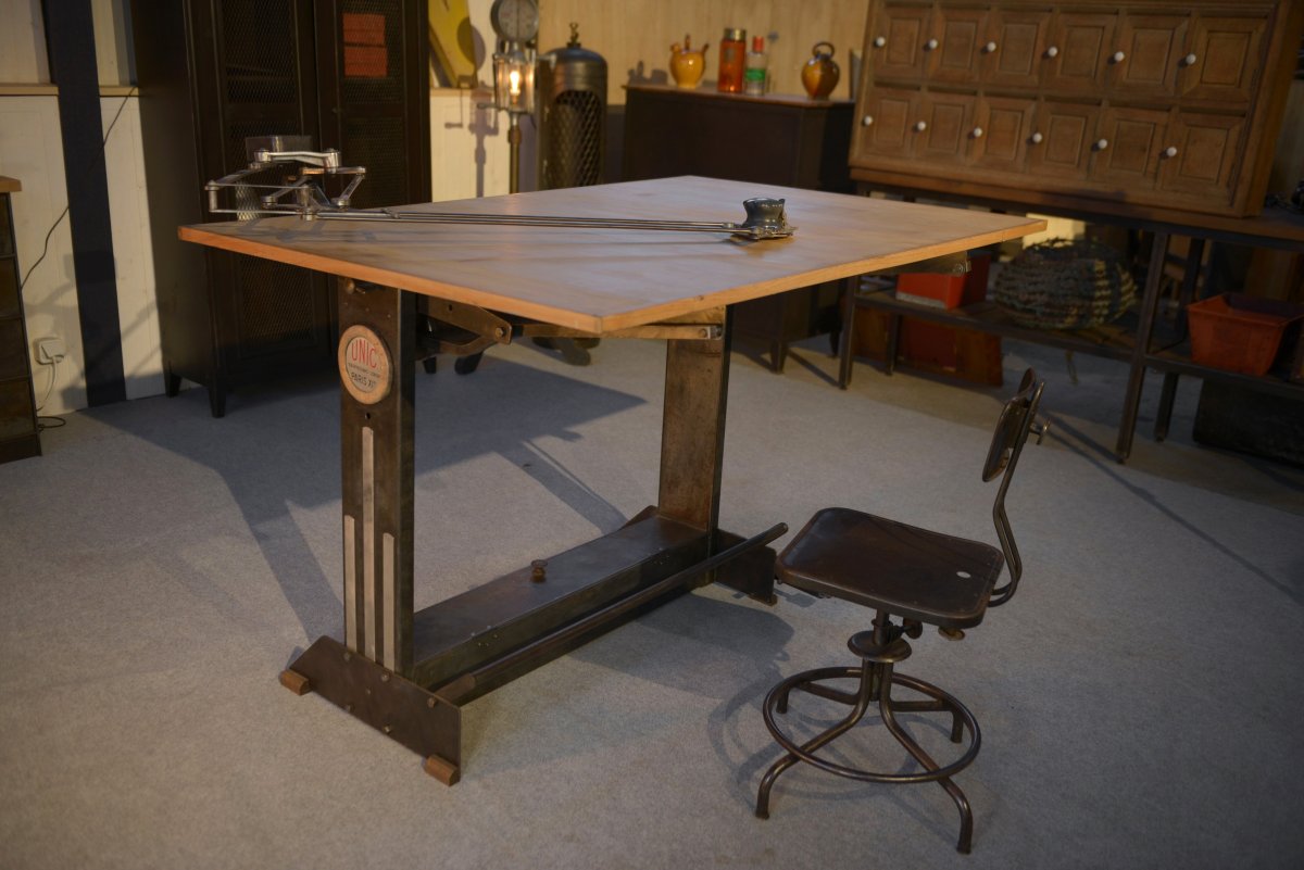 Table d'architecte UNIC Paris par Lucien Sautereau 1950's-photo-2