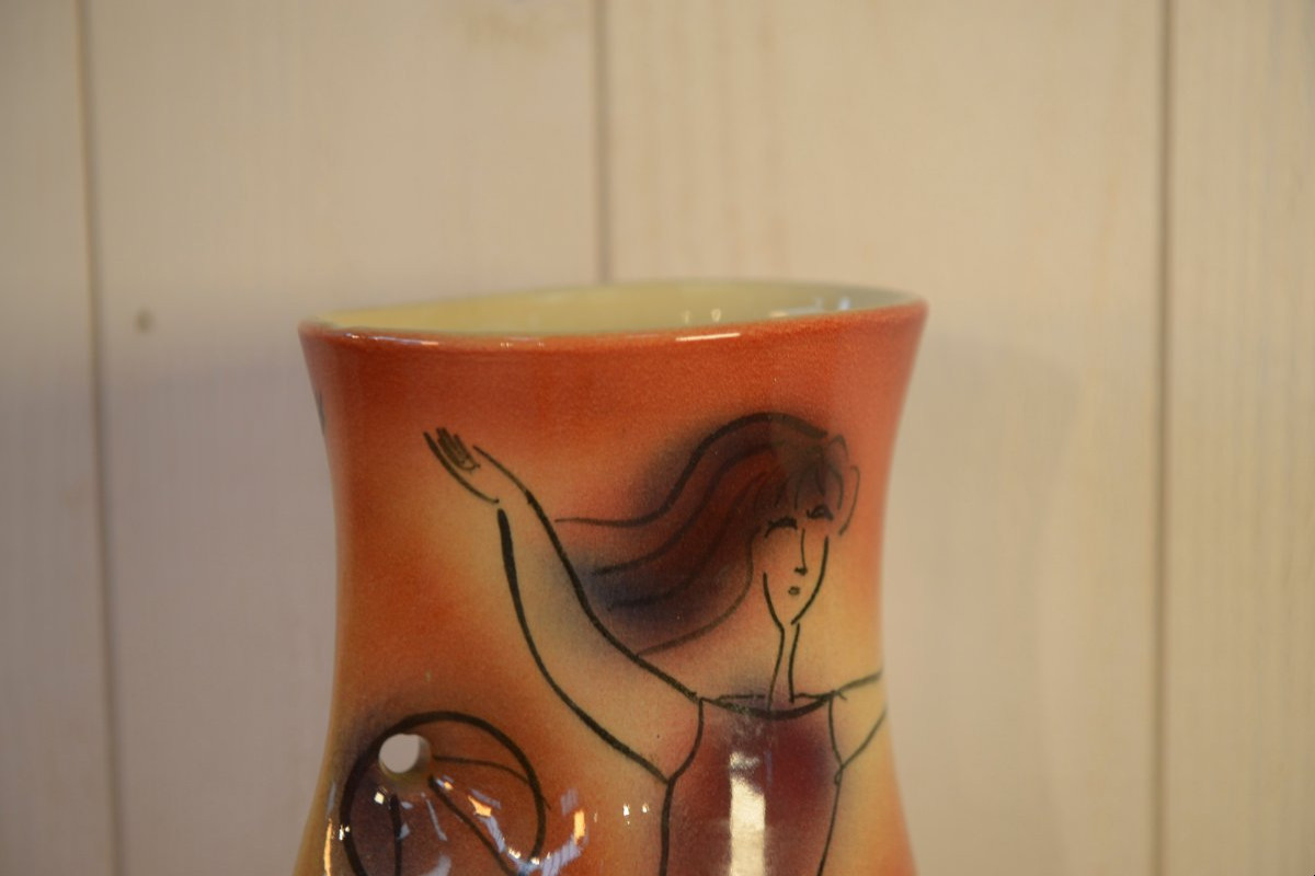 Vase céramique Danseuse Accolay signé JC 1960's-photo-2