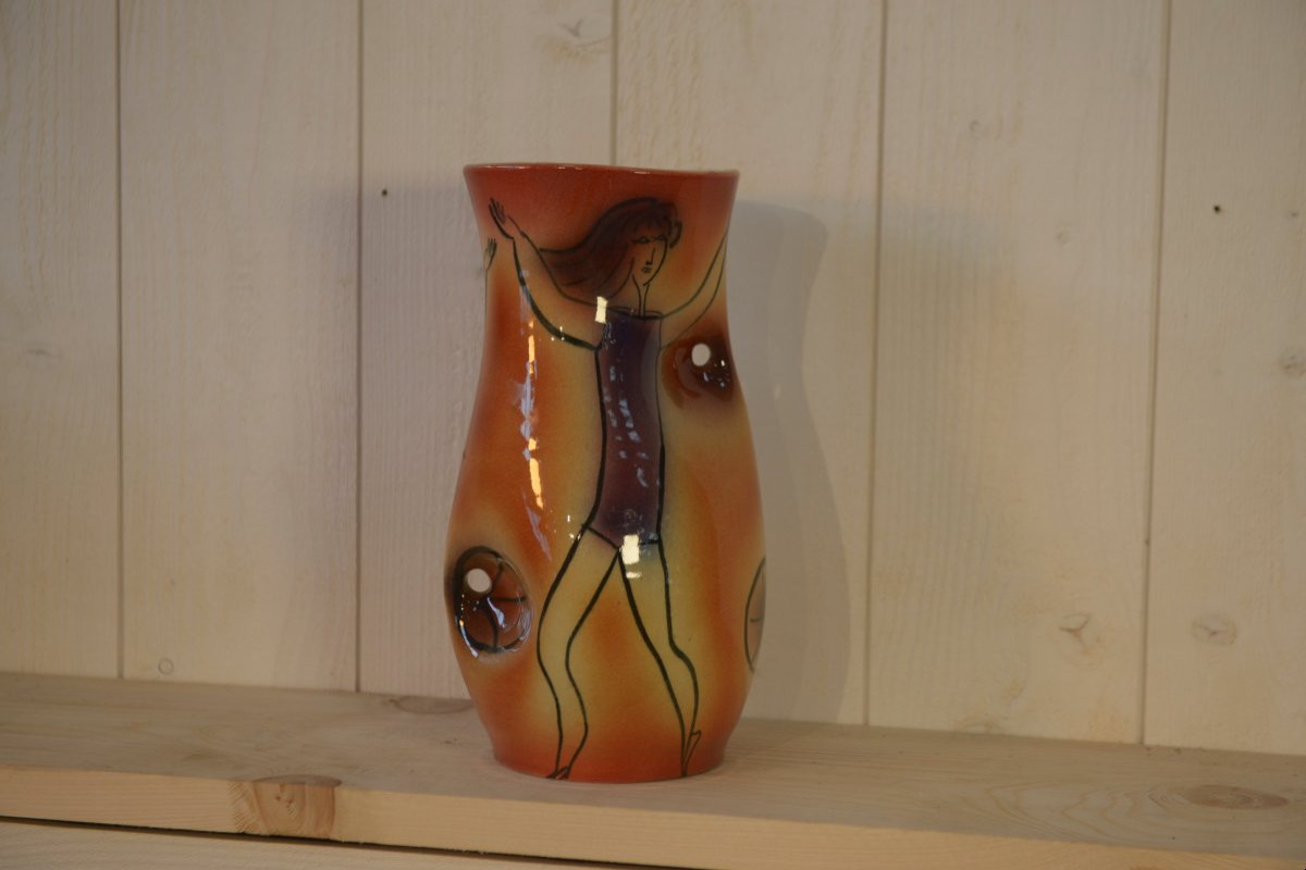 Vase céramique Danseuse Accolay signé JC 1960's-photo-1