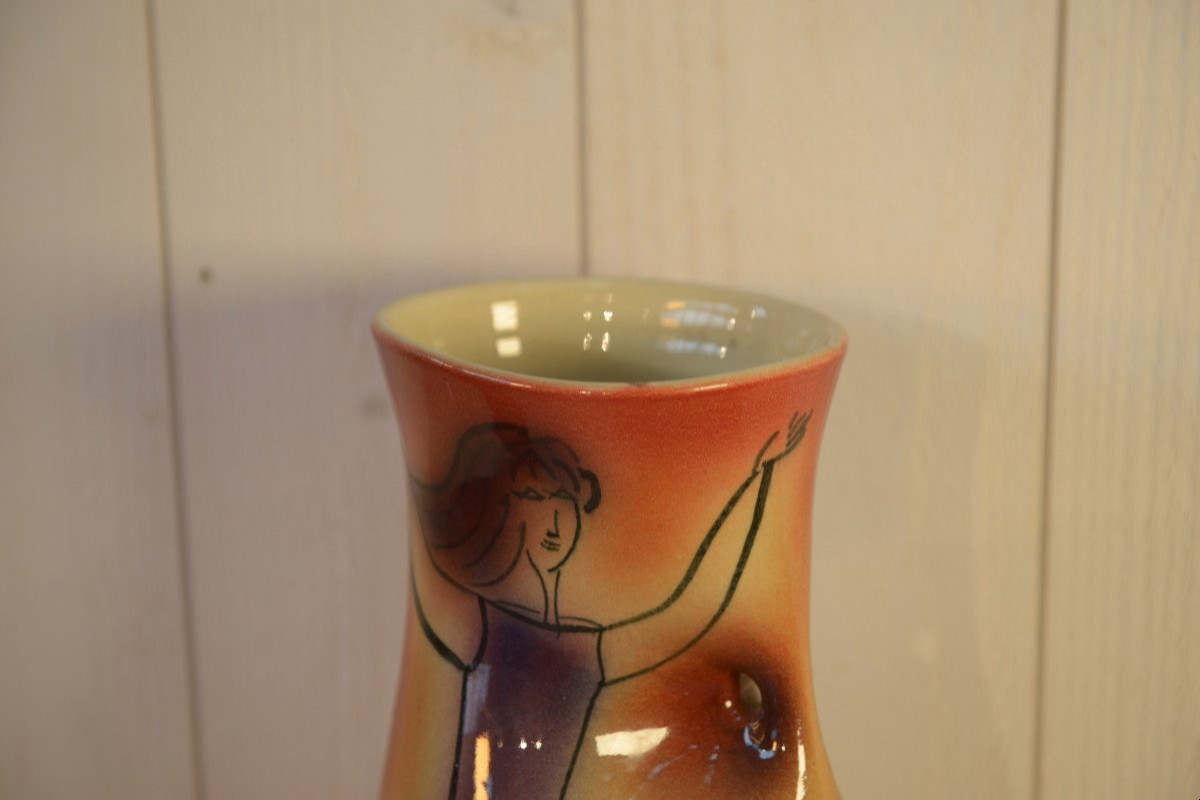 Vase céramique Danseuse Accolay signé JC 1960's-photo-3