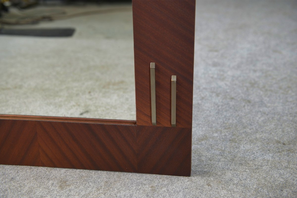 Miroir moderniste en placage d'acajou 1950's-photo-2