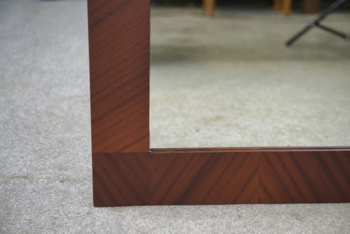 Miroir moderniste en placage d'acajou 1950's-photo-3