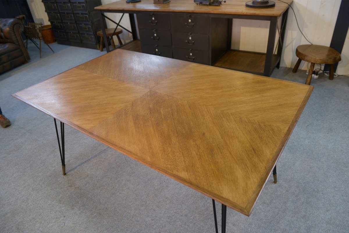 Oak Table With Cast Iron And Bronze Legs, Italian Design, 1960s-photo-3