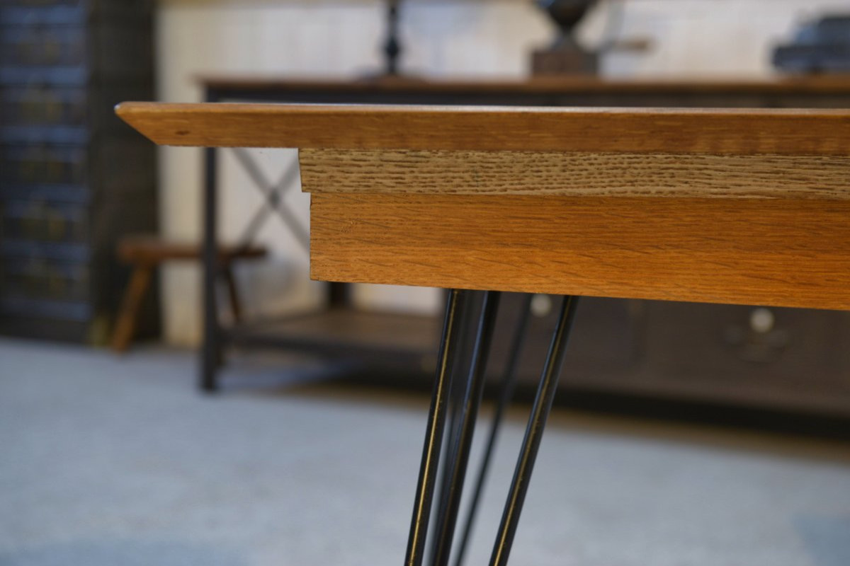 Oak Table With Cast Iron And Bronze Legs, Italian Design, 1960s-photo-1