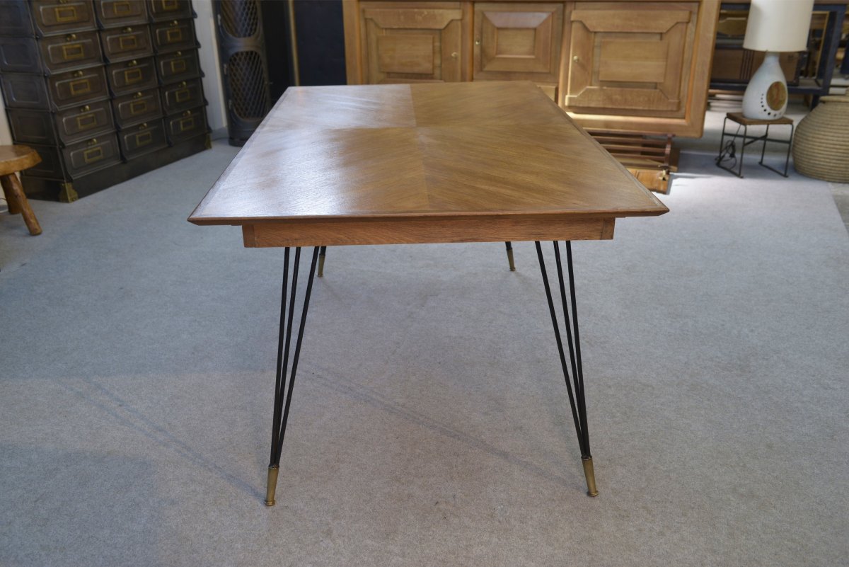 Oak Table With Cast Iron And Bronze Legs, Italian Design, 1960s-photo-2
