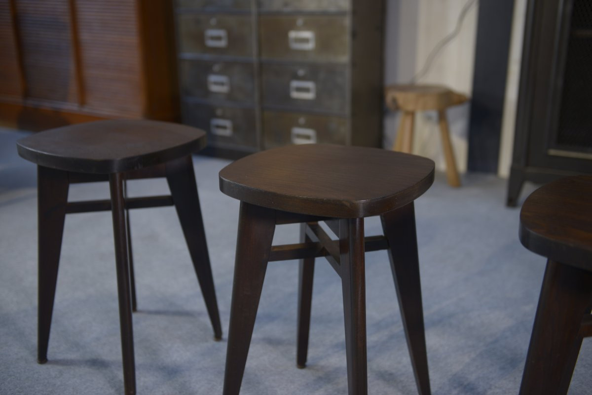 Tabourets design hêtre attribué à Louis Gamet 1950's-photo-3
