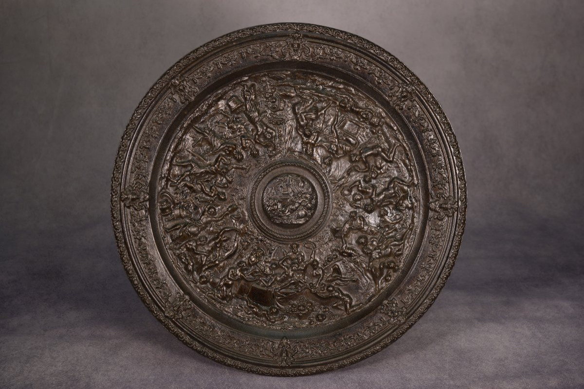 Ancienne assiette murale en fonte d'acier patine bronze - XIXème -photo-4