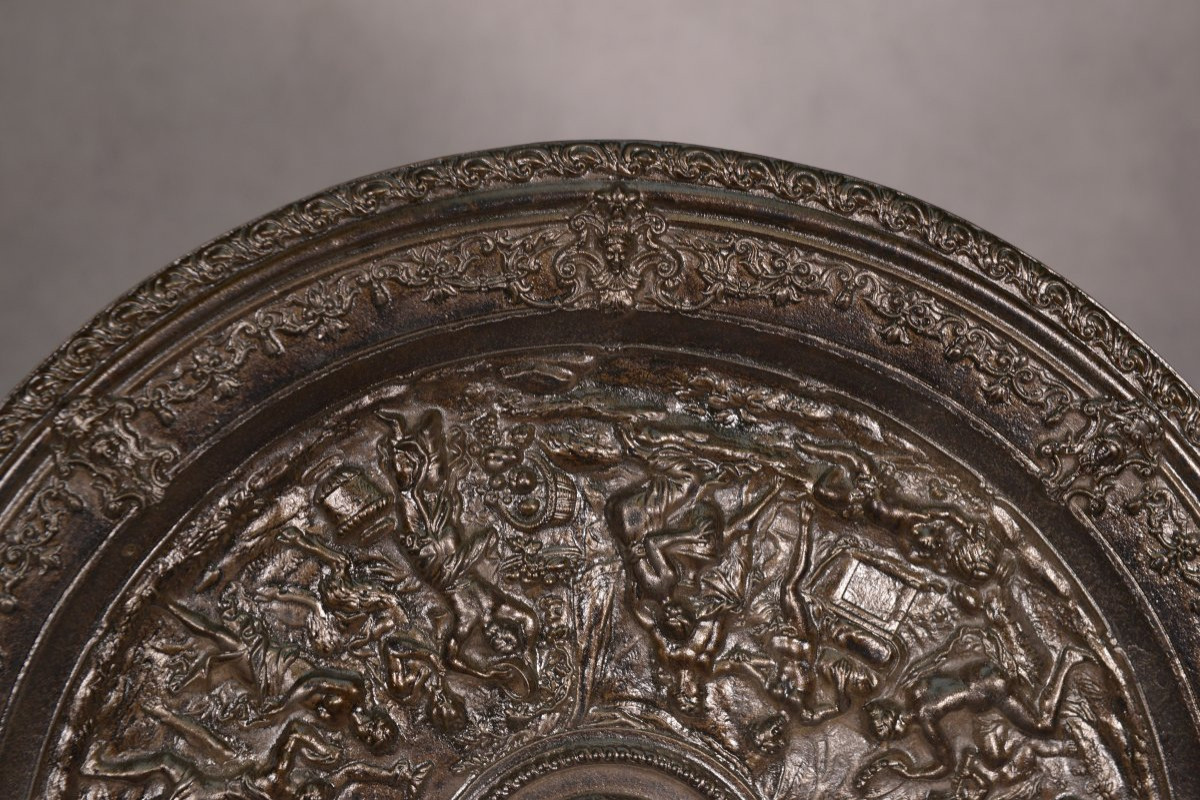 Ancienne assiette murale en fonte d'acier patine bronze - XIXème -photo-3