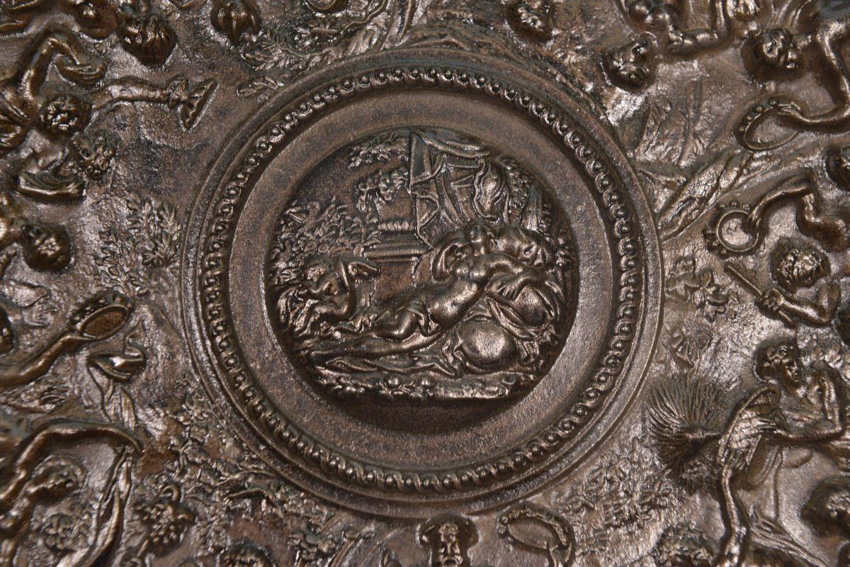 Ancienne assiette murale en fonte d'acier patine bronze - XIXème -photo-5