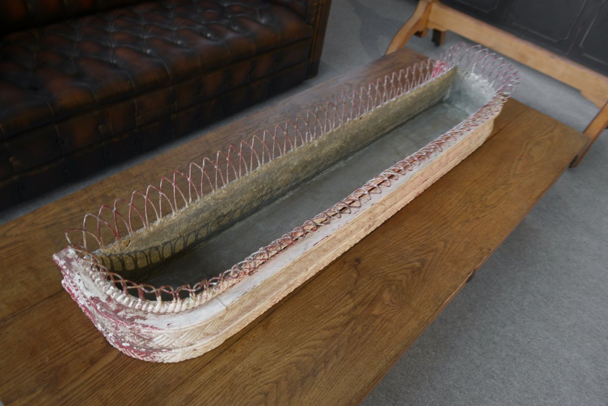 Long Zinc And White Patinated Wood Planter From The Early 20th Century -photo-3