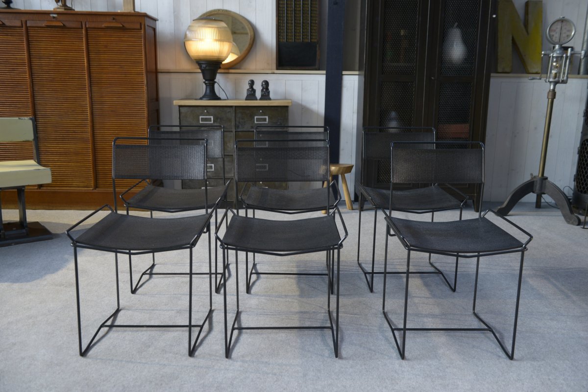 Lot de 6 chaises en acier perforé design XXème-photo-4