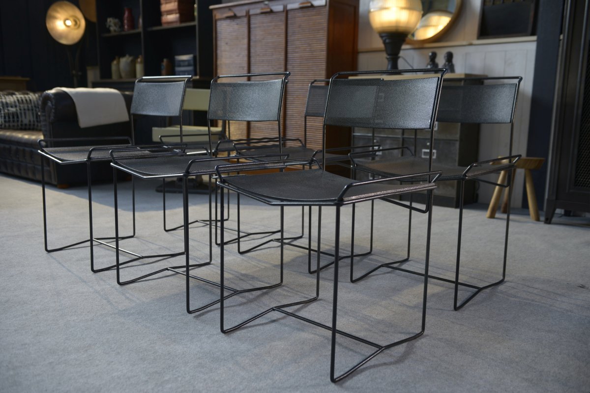 Lot de 6 chaises en acier perforé design XXème-photo-6