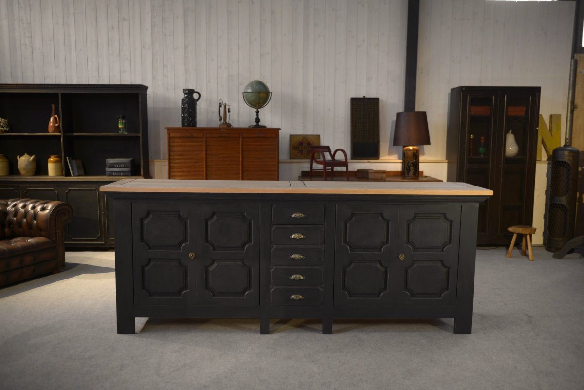 Large 4-door, 5-drawer Sideboard In Solid Oak, 1950s-photo-2