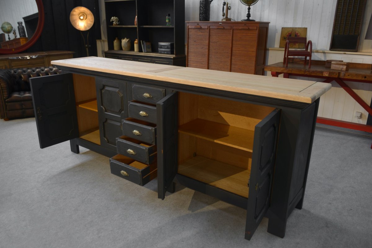 Large 4-door, 5-drawer Sideboard In Solid Oak, 1950s-photo-3