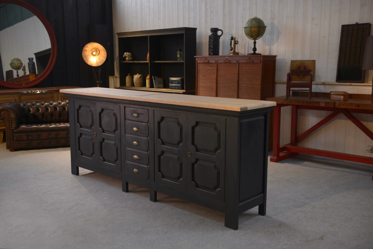 Large 4-door, 5-drawer Sideboard In Solid Oak, 1950s