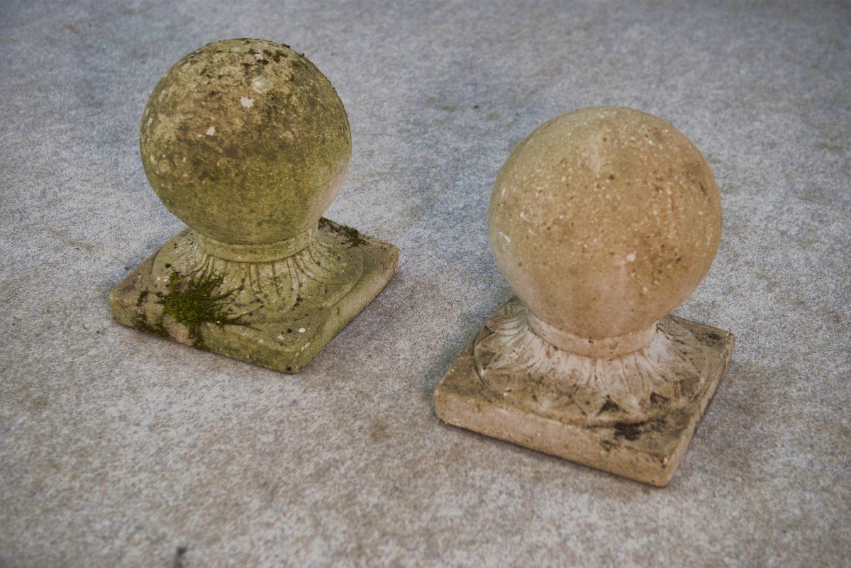 Pair Of Decorative Garden Balls In Reconstituted Stone, France, 1920s-photo-2