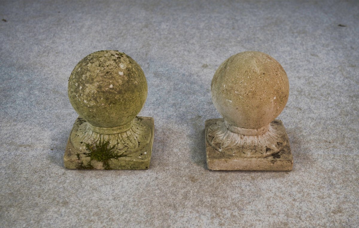 Pair Of Decorative Garden Balls In Reconstituted Stone, France, 1920s-photo-4