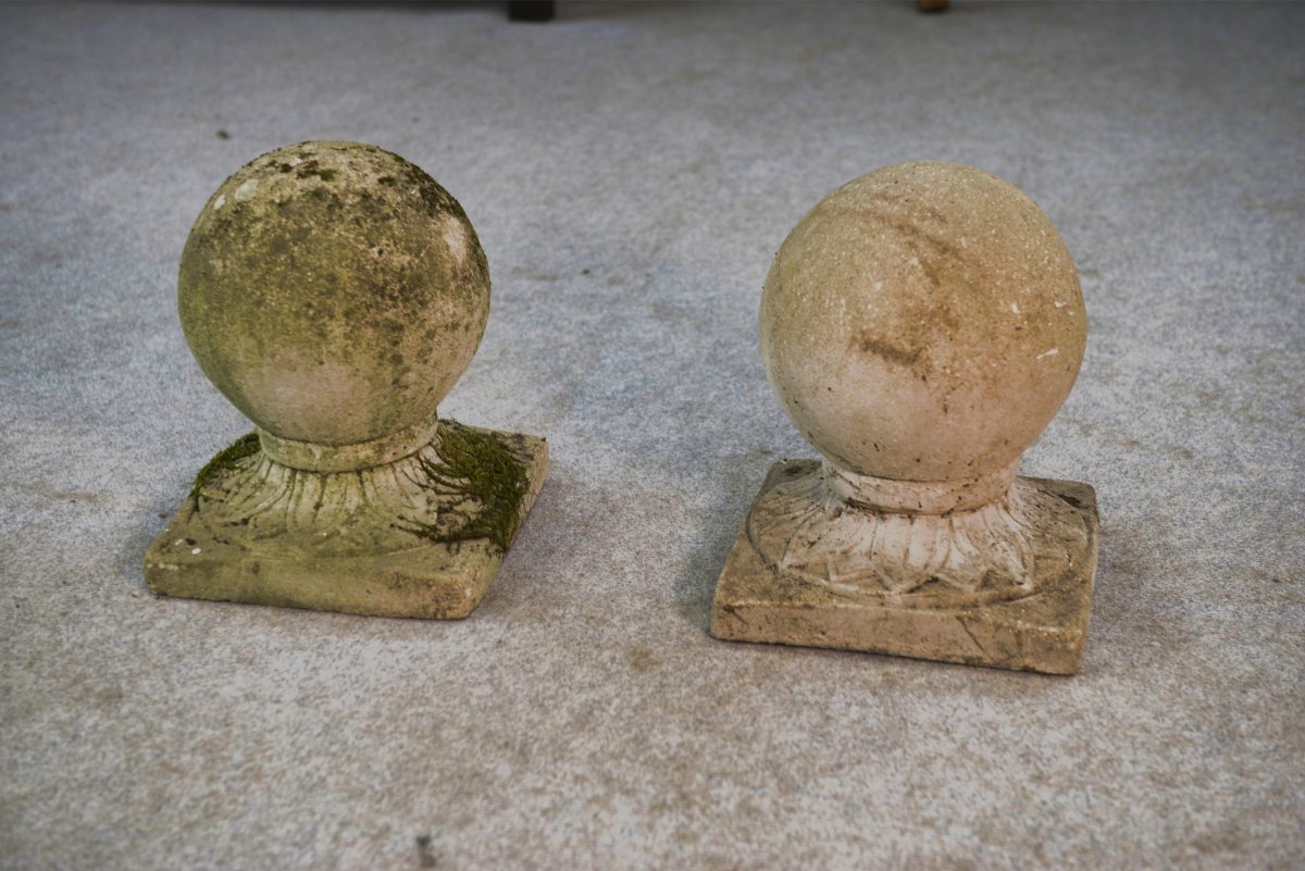 Pair Of Decorative Garden Balls In Reconstituted Stone, France, 1920s-photo-2