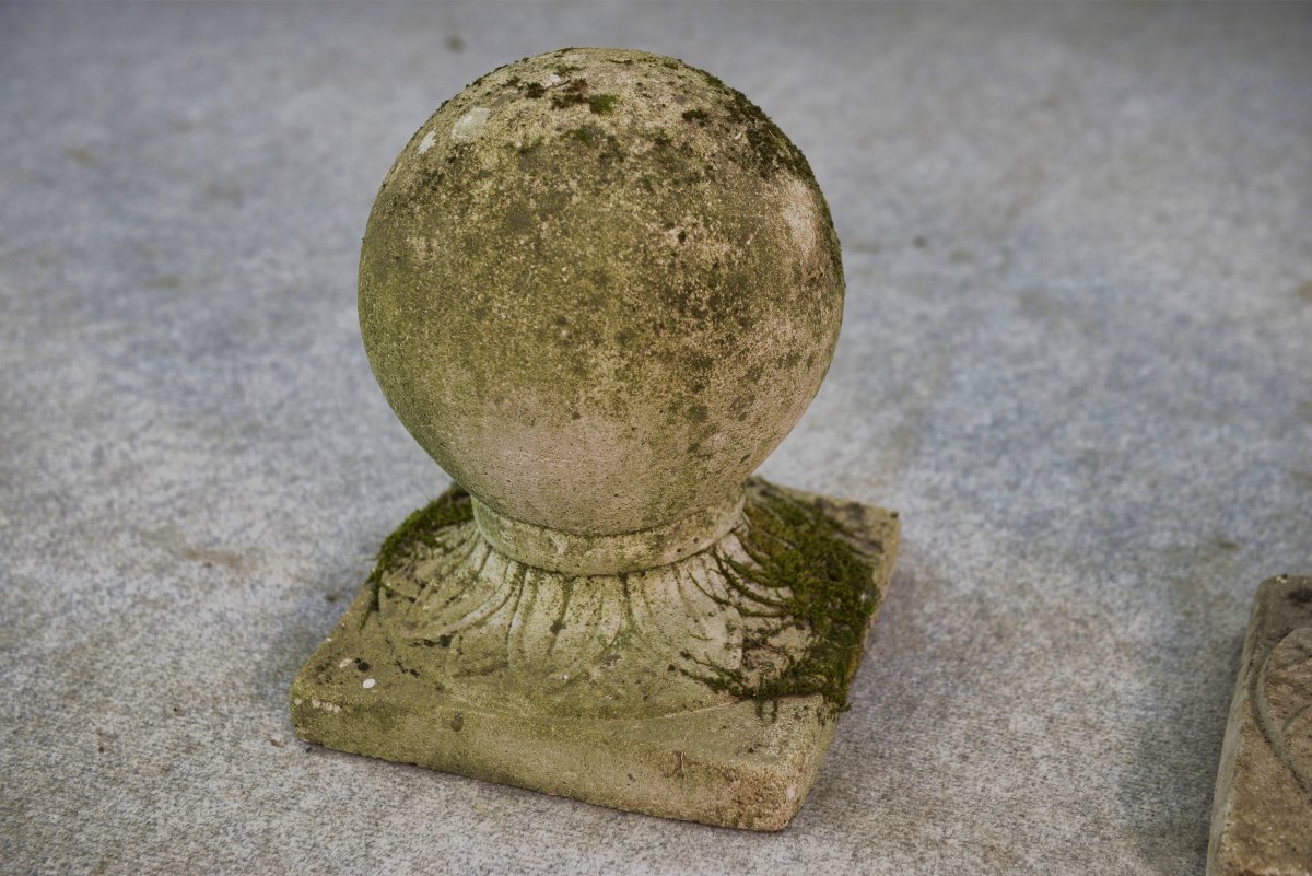 Pair Of Decorative Garden Balls In Reconstituted Stone, France, 1920s-photo-3
