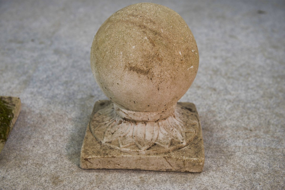 Pair Of Decorative Garden Balls In Reconstituted Stone, France, 1920s-photo-4