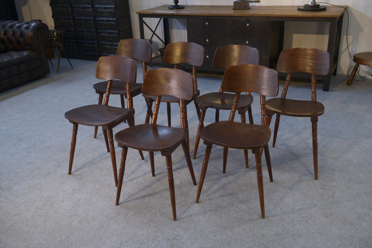 Set Of 7 Oak And Beech Plywood Chairs