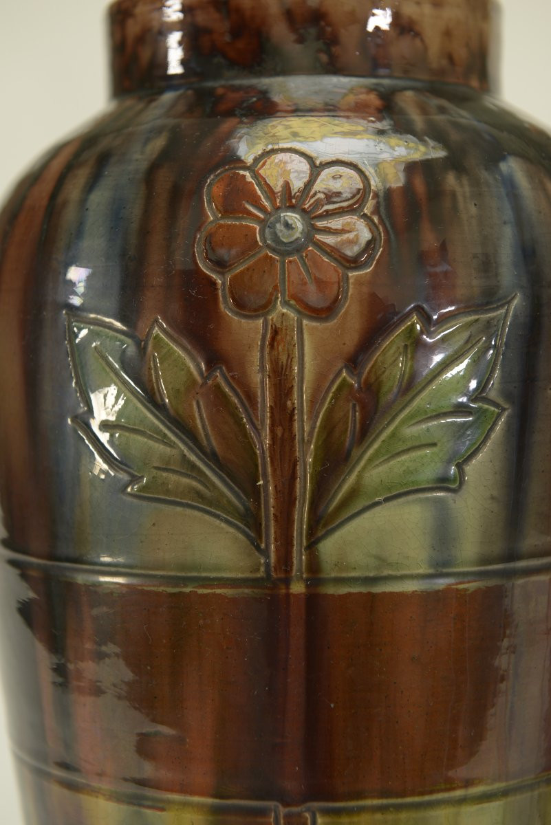 Paire de vases en barbotine début XXème estampillé BELGIUM 158 -photo-2