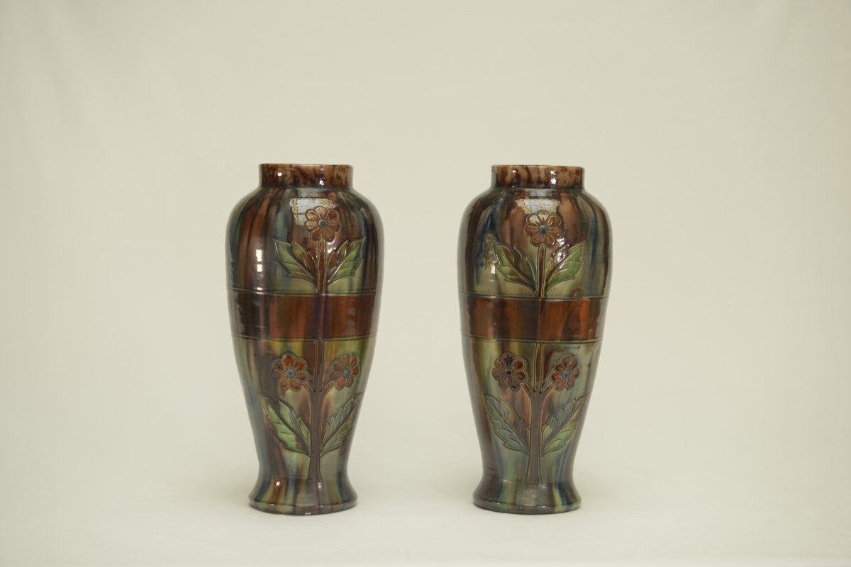 Paire de vases en barbotine début XXème estampillé BELGIUM 158 -photo-3