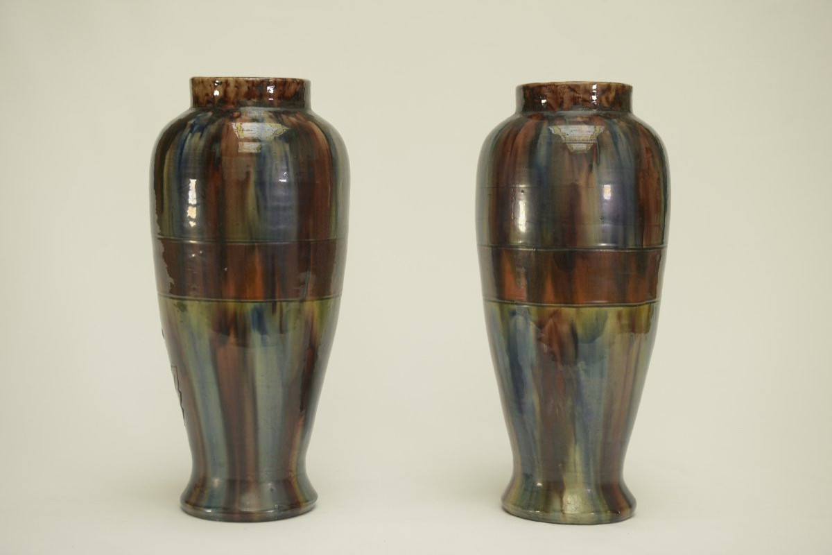 Paire de vases en barbotine début XXème estampillé BELGIUM 158 -photo-4
