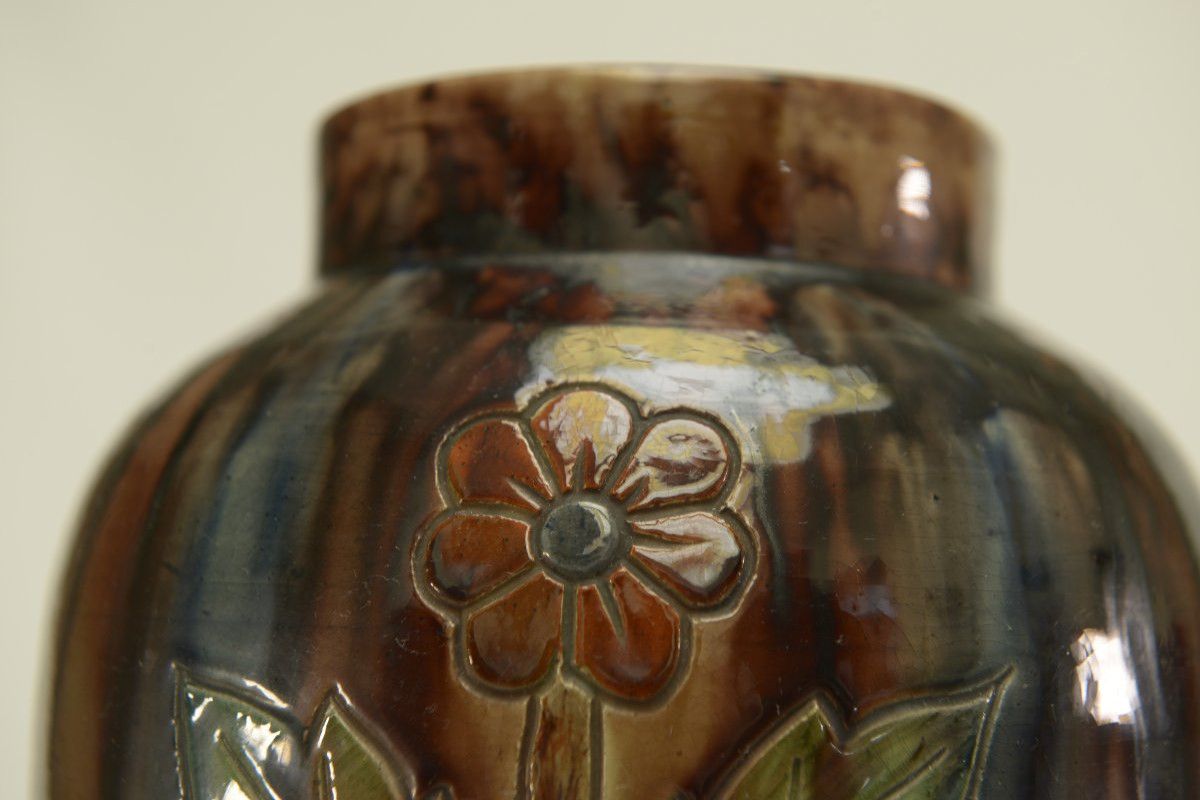 Paire de vases en barbotine début XXème estampillé BELGIUM 158 -photo-1