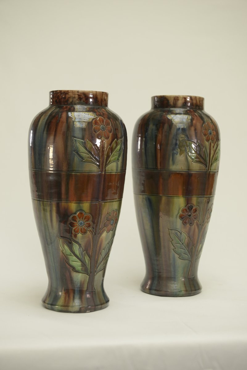 Paire de vases en barbotine début XXème estampillé BELGIUM 158 -photo-2