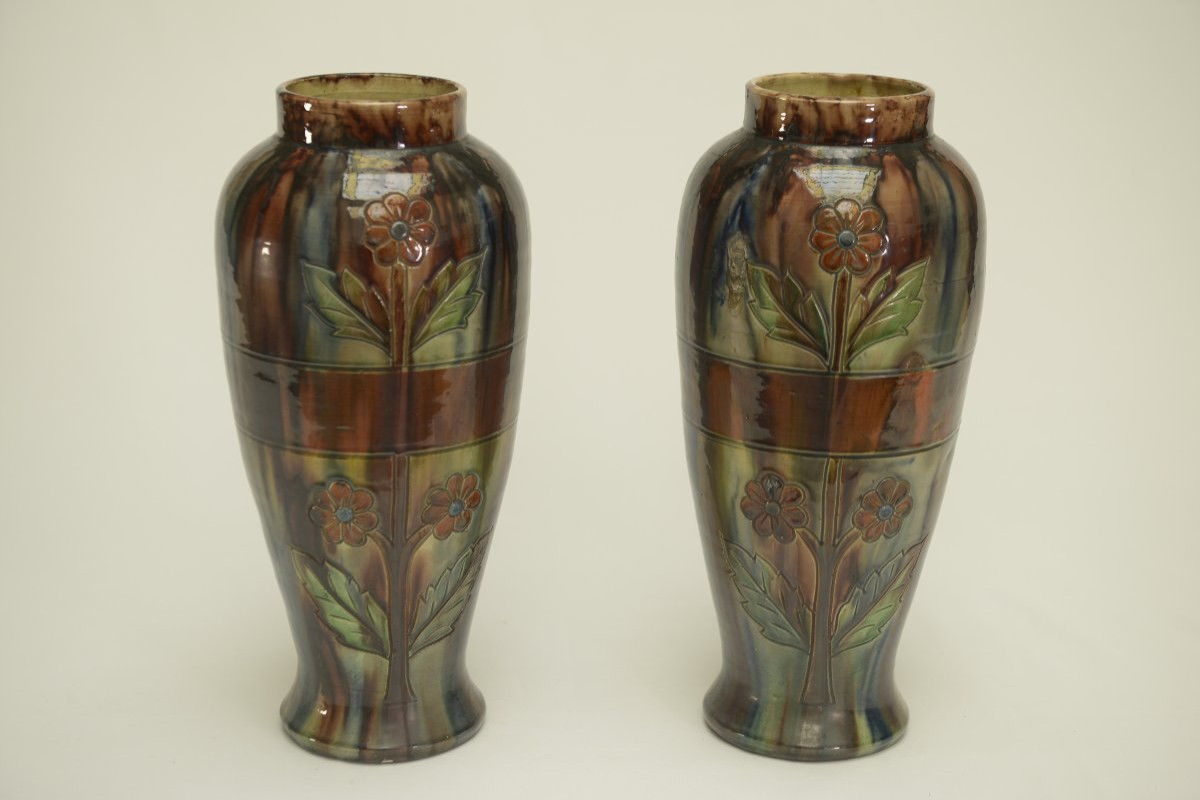 Paire de vases en barbotine début XXème estampillé BELGIUM 158 -photo-4