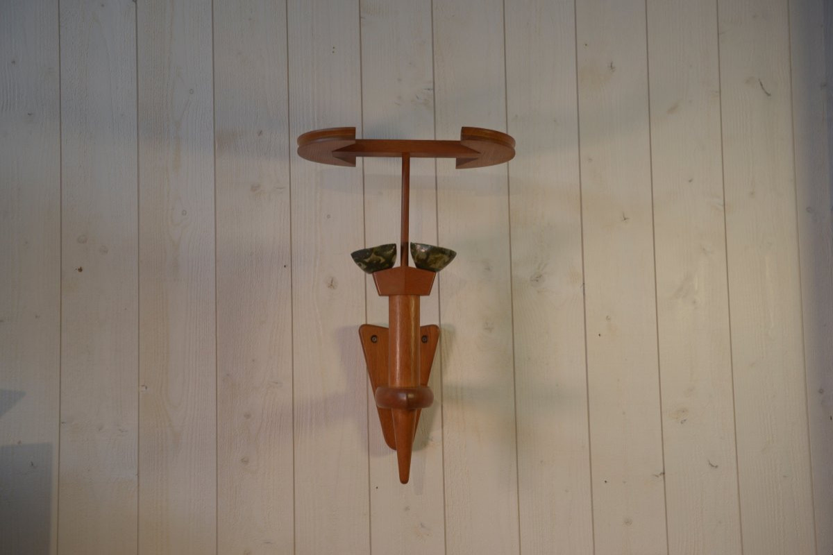 Solid Oak Wall Light By Guillerme Et Chambron And Ceramic By Danikowski 1950-photo-2