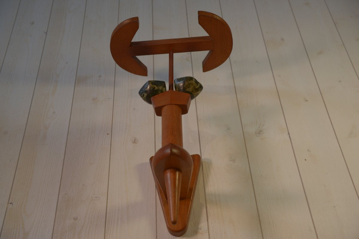 Solid Oak Wall Light By Guillerme Et Chambron And Ceramic By Danikowski 1950-photo-2