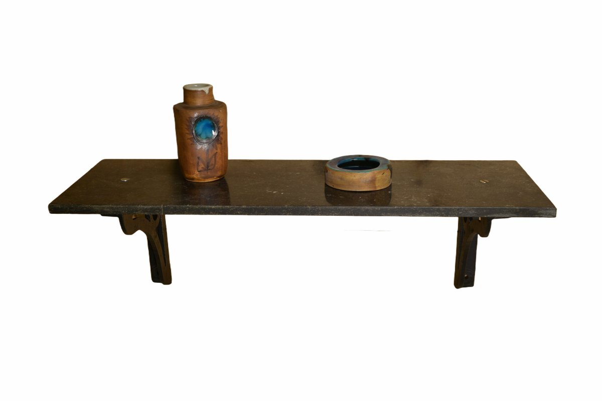 Cast Iron And Blue Stone Wall Console, France, 1950s-photo-1