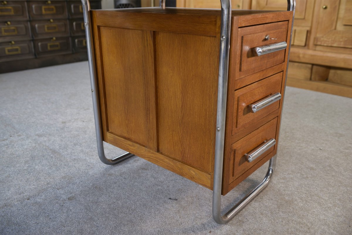 Bauhaus Design Desk In Chrome Tube And Solid Oak By Kovona 1960s-photo-4