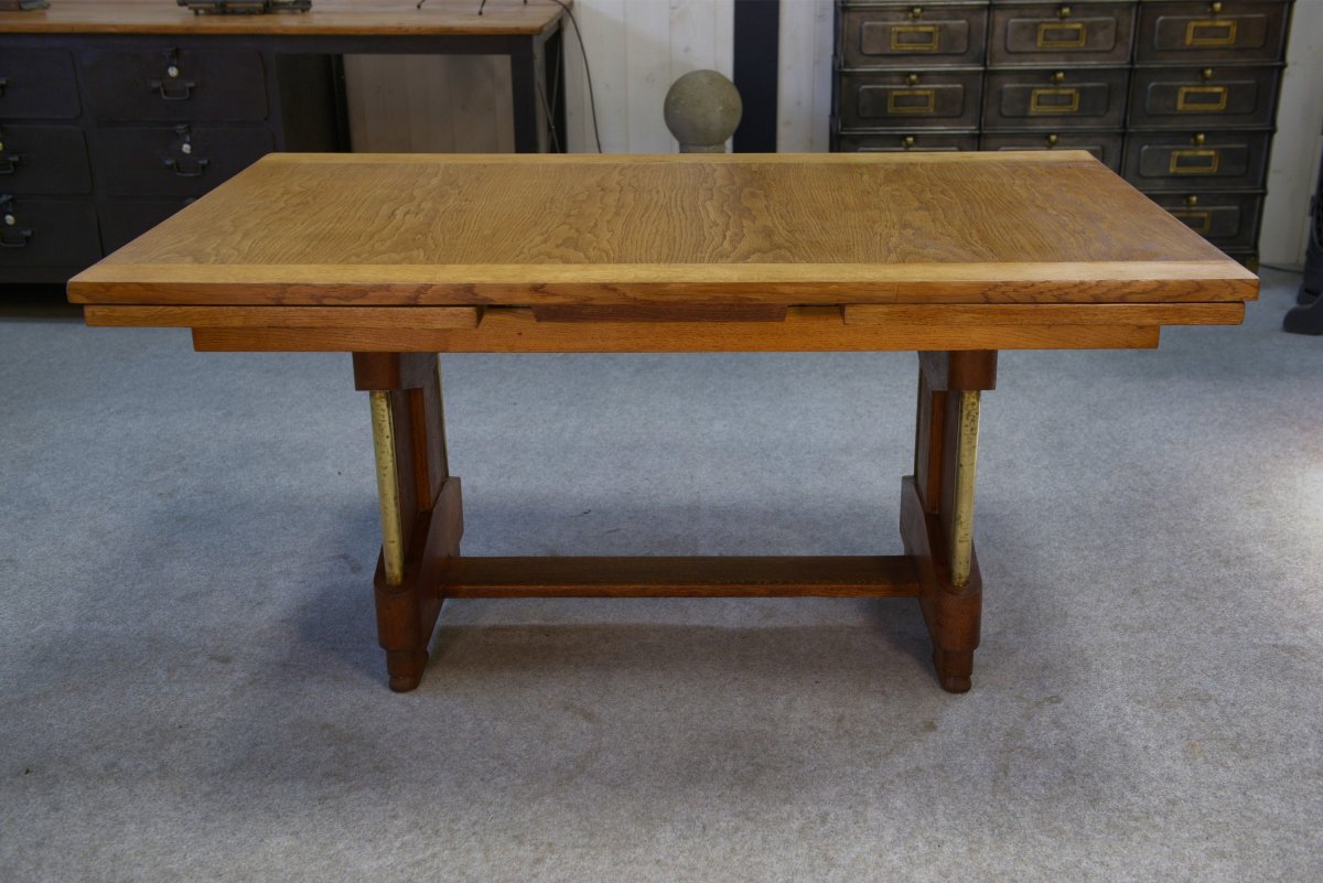 Large Art Deco Solid Oak Table By Henri Bonjour 1930s-photo-2