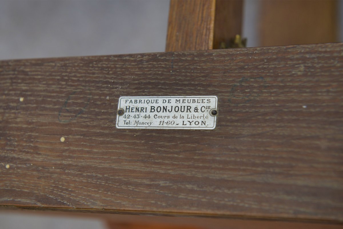 Large Art Deco Solid Oak Table By Henri Bonjour 1930s-photo-3