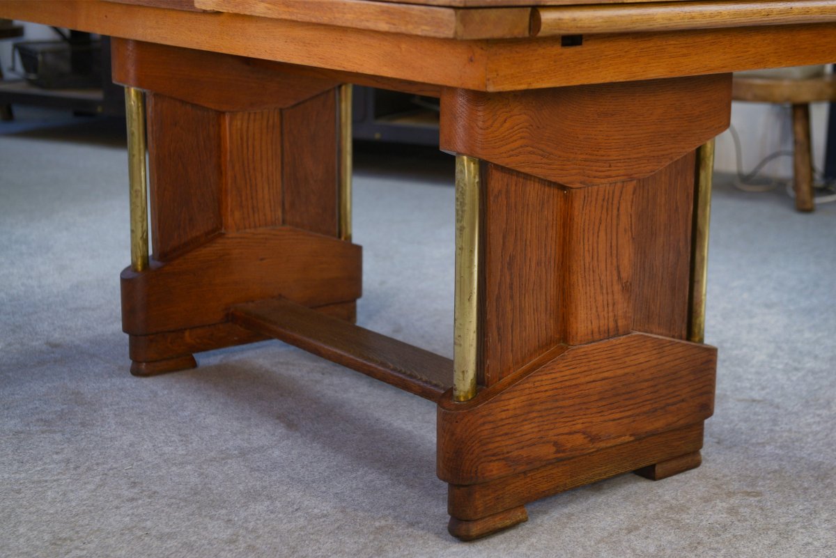 Large Art Deco Solid Oak Table By Henri Bonjour 1930s-photo-4