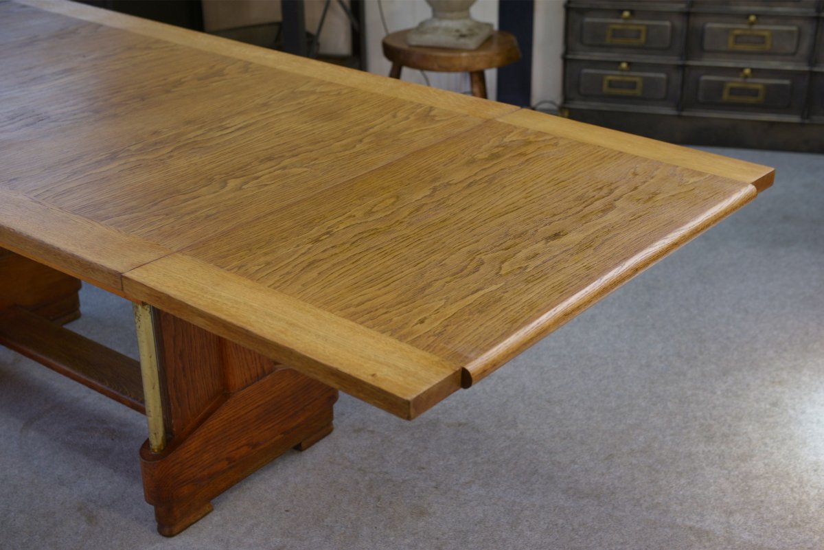 Large Art Deco Solid Oak Table By Henri Bonjour 1930s-photo-4