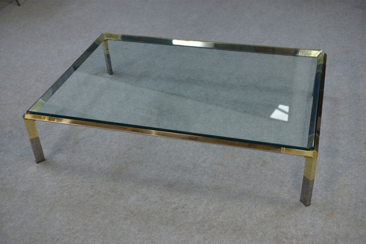 Glass And Chrome Metal Coffee Table By Philippe Parent France 1970's-photo-2