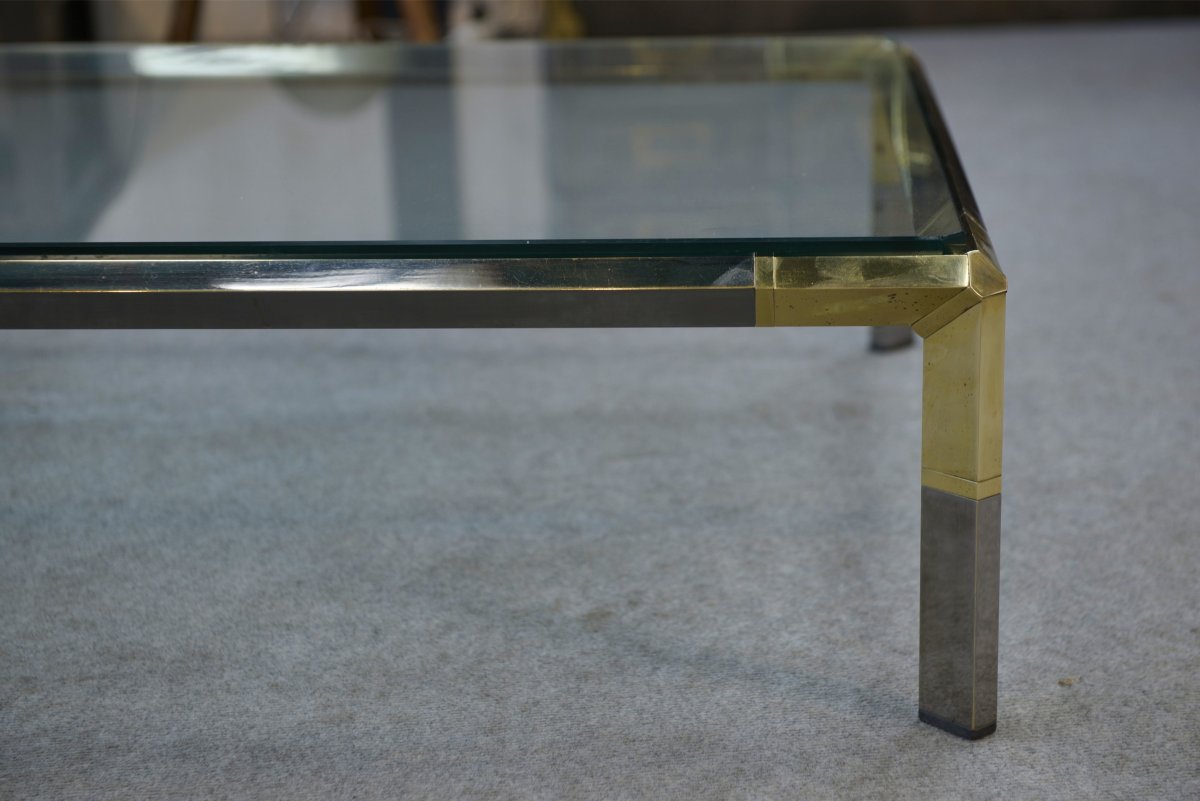 Glass And Chrome Metal Coffee Table By Philippe Parent France 1970's-photo-3