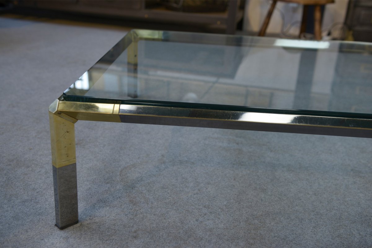 Glass And Chrome Metal Coffee Table By Philippe Parent France 1970's-photo-4