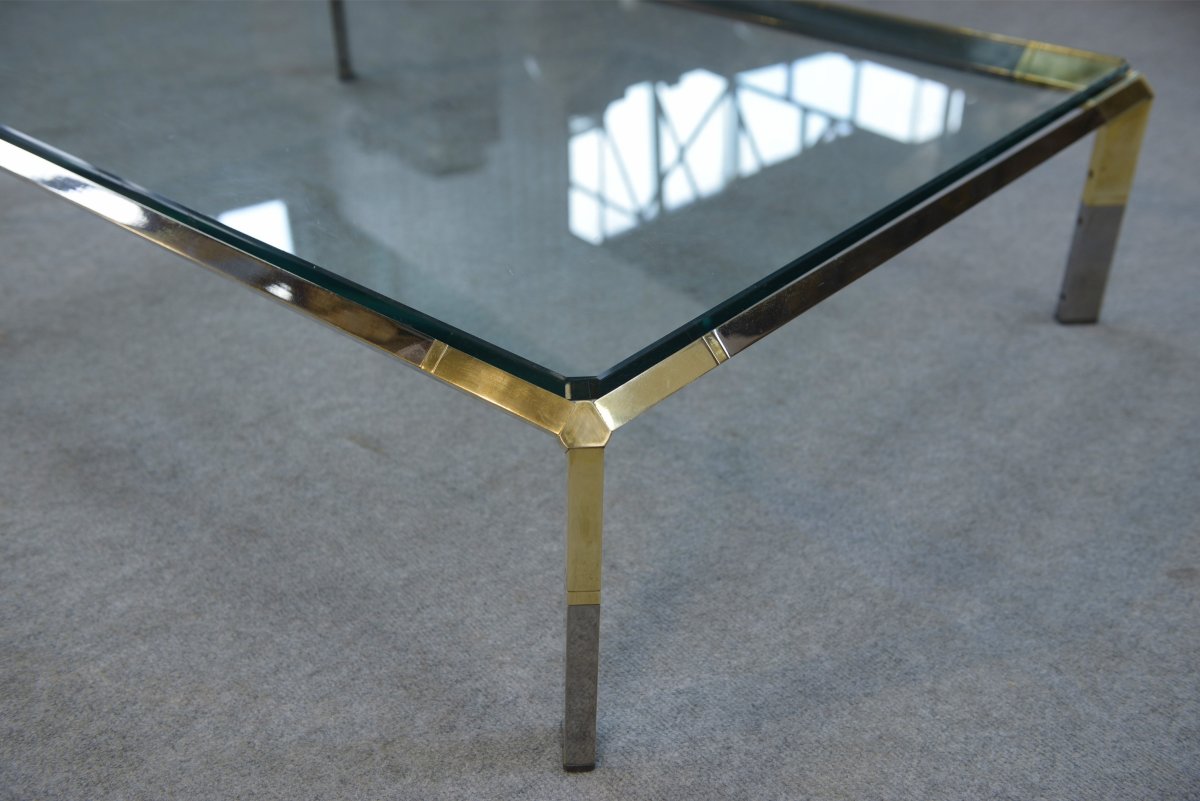 Glass And Chrome Metal Coffee Table By Philippe Parent France 1970's-photo-5