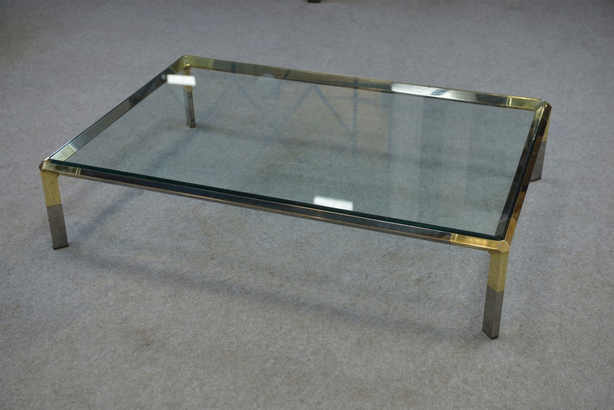 Glass And Chrome Metal Coffee Table By Philippe Parent France 1970's