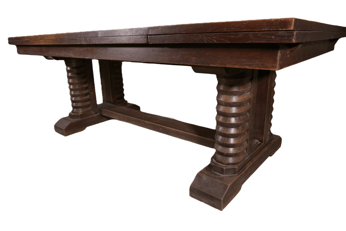Large Solid Oak Table By Joseph Savina 1950-photo-1