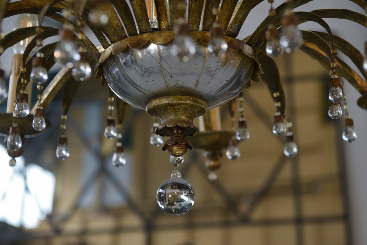 Sheet Metal And Tassel Pendant Attributed To Maison Jansen 1970s-photo-3